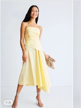 $495 A.L.C. Peyton Dress Butter Yellow Designer Assymetric Midi size 4